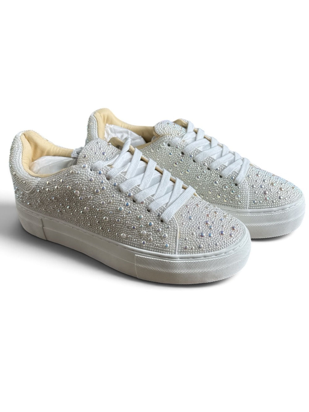 Betsey Johnson Sidny White Pearl Platform Sneakers – Size 9